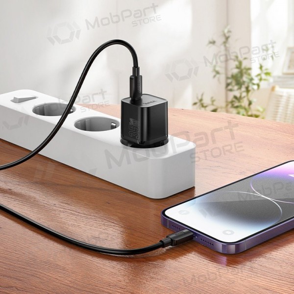 Puhelinlaturi Hoco N66 35 W GaN USB-C + USB-A Lightning-kaapelilla 1 m valkoinen