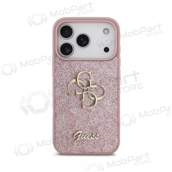 Apple iPhone 18 Pro kotelo - Guess PU Fixed Glitter 4G Metal Logo (vaaleanpunainen)