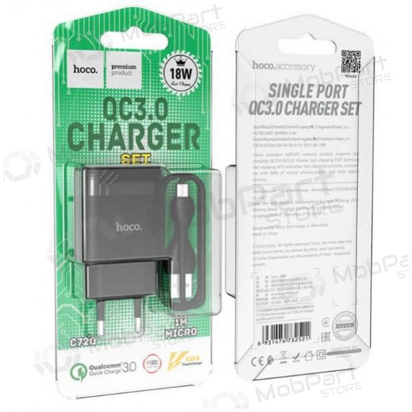 Laturi HOCO C72Q Glorious USB + microUSB kaapeli (QC3.0) (musta)