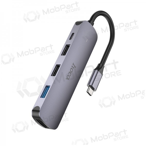 Sovitin Hoco HB27 Type-C Multi-Function Converter HDMI+USB3.0+USB2.0*2+PD harmaa