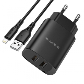 Laturi Borofone BN2 2xUSB 2.1A + Lightning (musta)