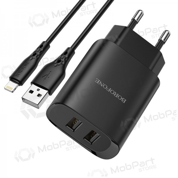 Laturi Borofone BN2 2xUSB 2.1A + Lightning (musta)