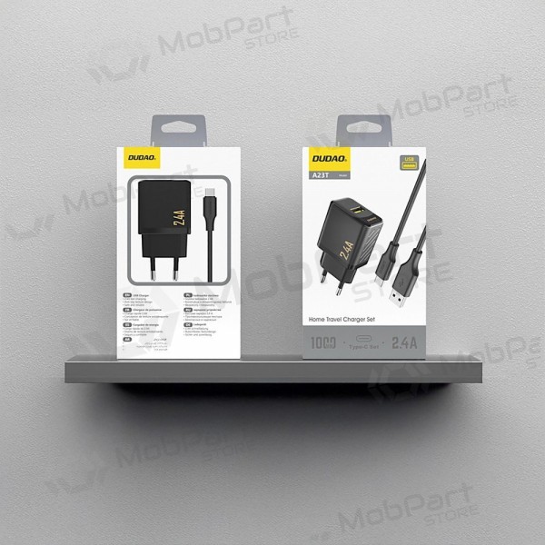 Puhelinlaturi Dudao A23T 12 W USB-A USB-C-kaapelilla 1 m musta