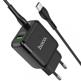 Laturi Hoco N5 USB Quick Charge 3.0 + PD 20W (3.1A) + Type-C-Type-C (musta)