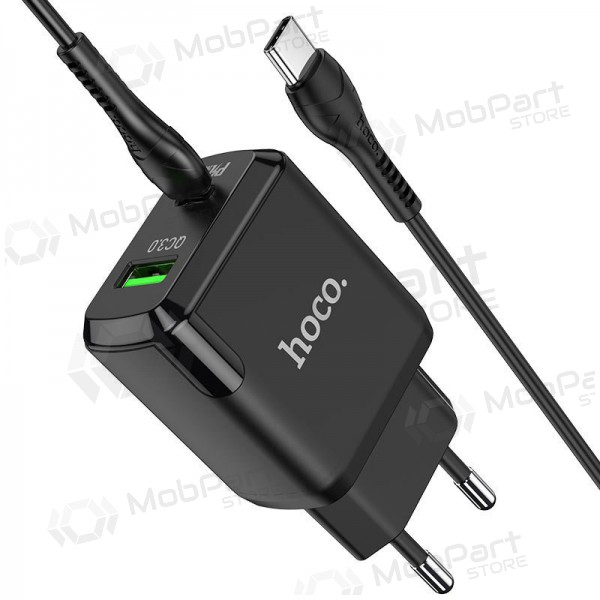 Laturi Hoco N5 USB Quick Charge 3.0 + PD 20W (3.1A) + Type-C-Type-C (musta)