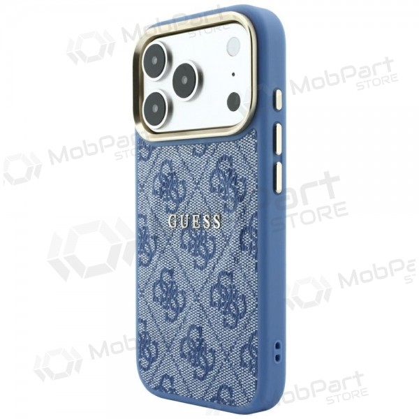Apple iPhone 18 Pro Max kotelo - Guess PU Leather 4G Gold Frame Embossed MagSafe (sininen)