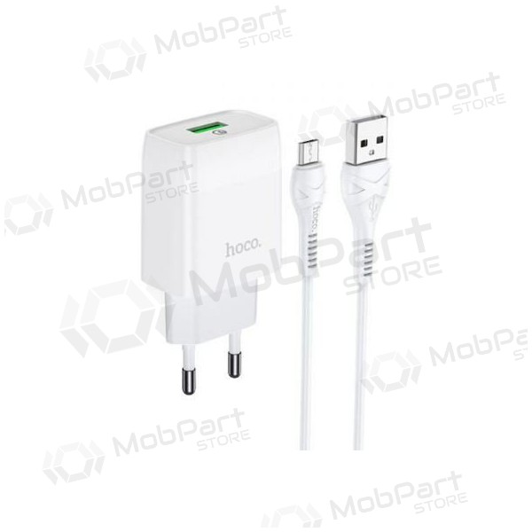 Laturi HOCO C72Q Glorious USB + microUSB kaapeli (QC3.0) (valkoinen)