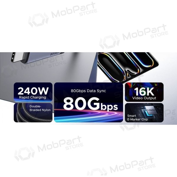 USB-C-kaapeli Ugreen L706 USB-C–USB-C 1 m 240 W musta