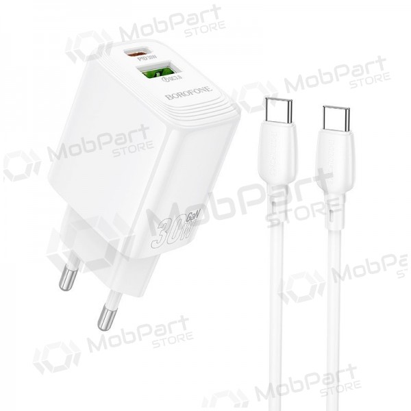 Puhelimen laturi Borofone BN29 30 W USB-C + USB-A USB-C-kaapelilla 1 m valkoinen
