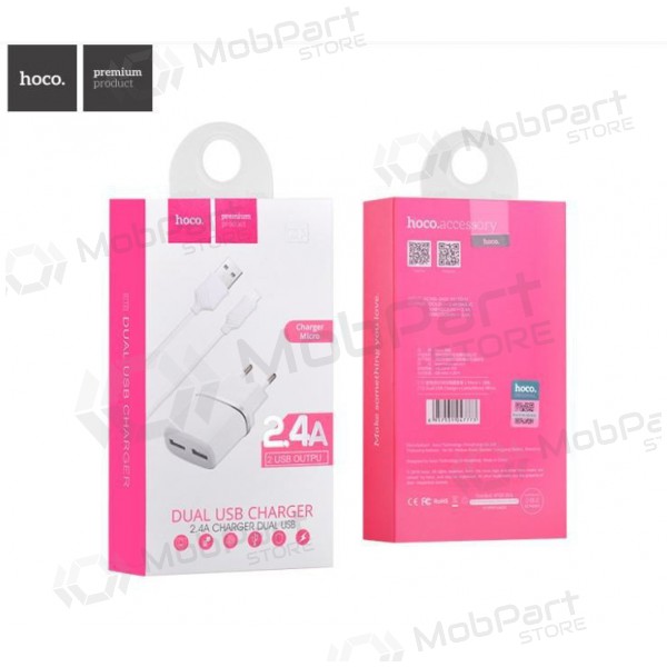 Laturi HOCO C12 Smart Dual USB + microUSB kaapeli (2.4A) (valkoinen)