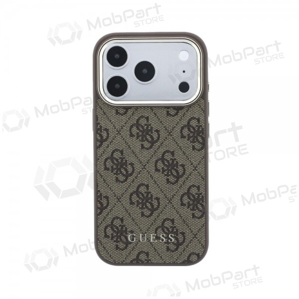 Apple iPhone 18 Pro kotelo - Guess PU Leather 4G Gold Frame MagSafe (ruskea)