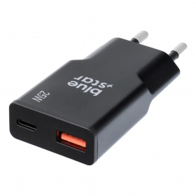 Puhelimen laturi Blue Star Slim 25 W GaN USB-C + USB-A musta