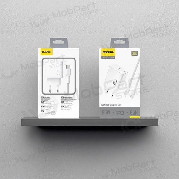Laturi Dudao A27C GaN 25W USB-C + USB-C to USB-C kaapeli 1.0m valkoinen