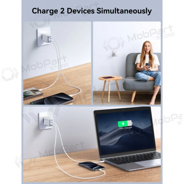 Laturi Joyroom JR-TCF15 USB-C/USB-A 30W valkoinen