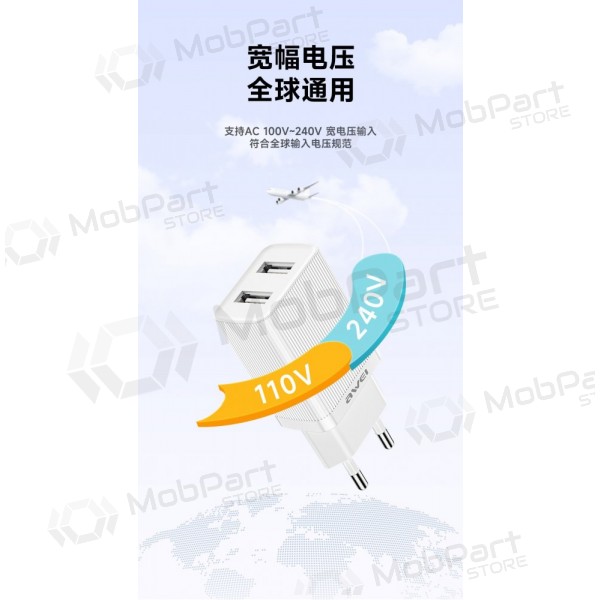 Laturi Awei C15T-EU 2xUSB-A 10W + USB to USB-C cable valkoinen