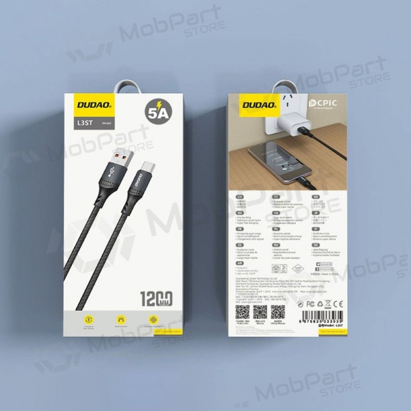 USB-C-kaapeli Dudao L3ST USB-A–USB-C 3 m 5A musta