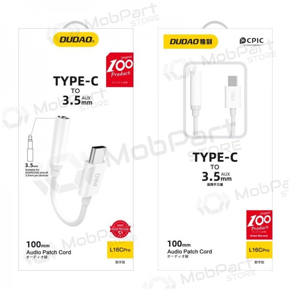 Audiolaajennus Dudao L16CPro USB-C - 3.5 mm valkoinen