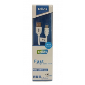 USB kaapeli Tellos Type-C FastCharging (valkoinen) 1.2m