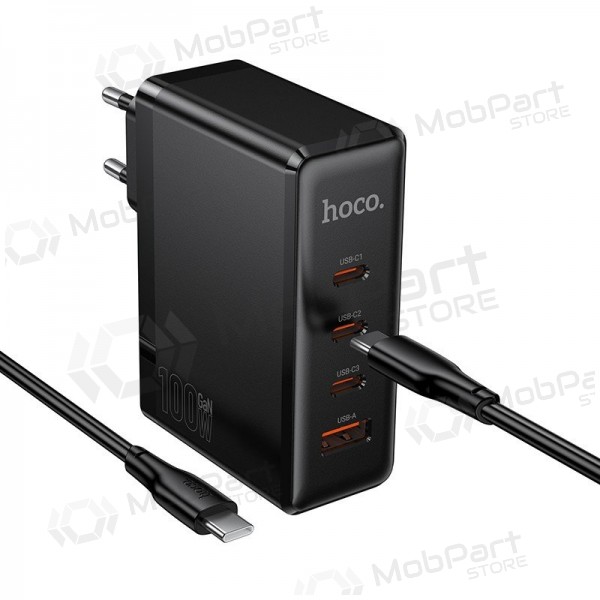 Verkkolaturi Hoco N85 100 W 3x USB-C + USB-A USB-C-kaapelilla 2 m musta