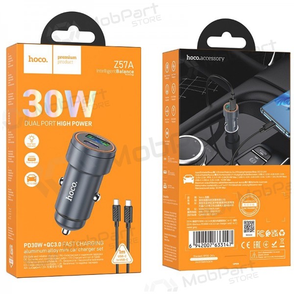 Autolaturi Hoco Z57A 30 W USB-C + USB-A USB-C-kaapelilla 1 m