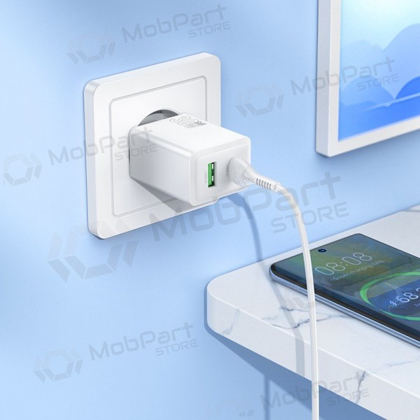 Puhelinlaturi Hoco N71 30 W GaN USB-C + USB-A USB-C-kaapelilla 1 m valkoinen