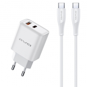 Puhelimen laturi Awei PD81C-EU 22.5 W USB-C + USB-A USB-C-kaapelilla 1 m