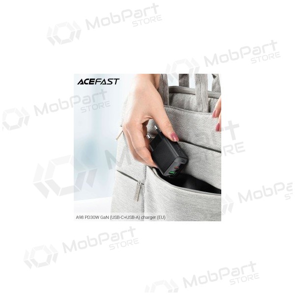 Laturi Acefast A98 30W GaN USB-C/USB-A musta