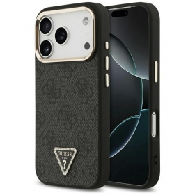 Apple iPhone 17 Pro Max kotelo - Guess PU Leather 4G Strass Triangle Logo Gold Frame MagSafe (vaaleanpunainen)