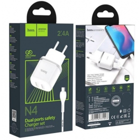 Laturi HOCO N4 Aspiring Dual USB + type-C kaapeli (5V 2.4A) (valkoinen)