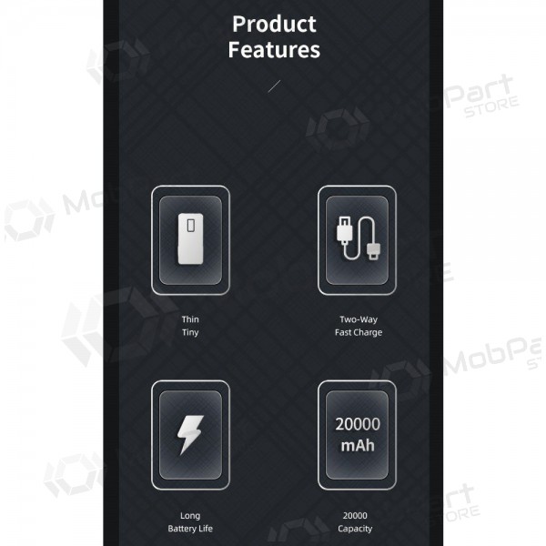 Ulkoinen paristo Power Bank Awei P6K 5V/2.1A 20000mAh musta