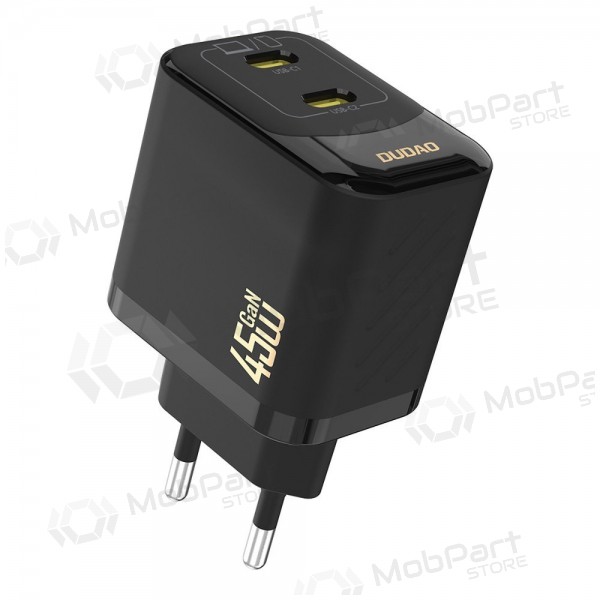 Puhelimen laturi Dudao A28P 45 W GaN 2x USB-C musta