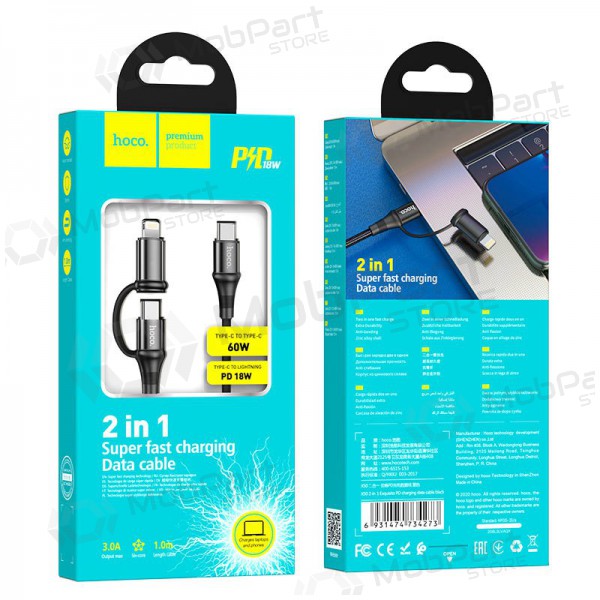 USB kaapeli Hoco X50 2-in-1 Exquisito Type-C - Type-C / Lightning 1.0m (musta)