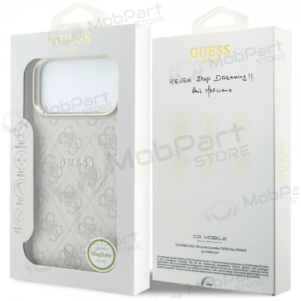 Apple iPhone 18 Pro kotelo - Guess PU Leather 4G Gold Frame Embossed MagSafe (vaaleanpunainen)