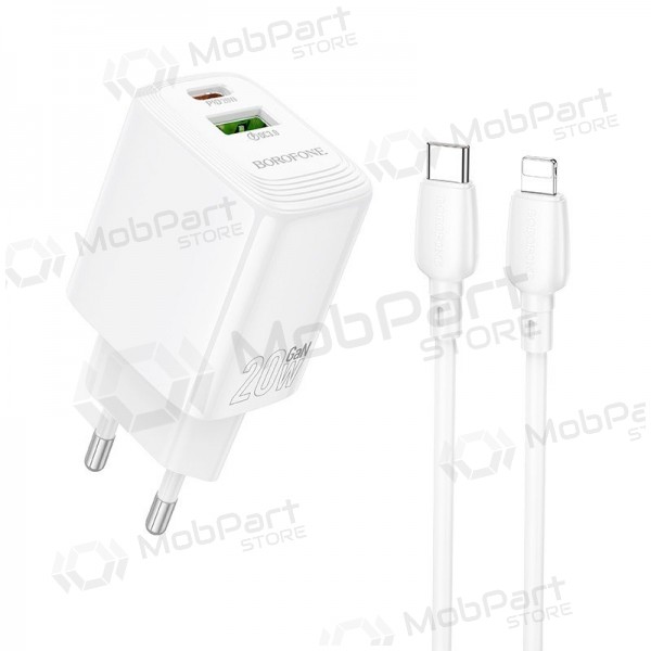 Puhelimen laturi Borofone BN27 20 W USB-C + USB-A Lightning-kaapelilla 1 m valkoinen