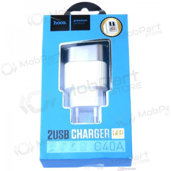 Laturi FastCharge HOCO C40A Speedmaster Dual USB (5V 2.4A) (valkoinen)