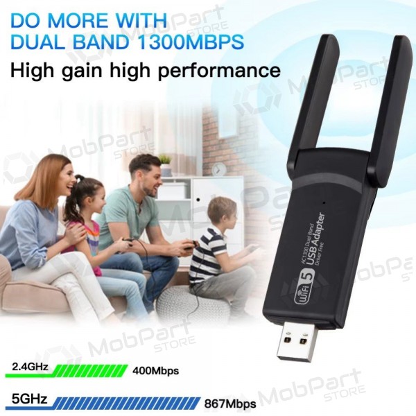 USB Wi-Fi sovitin Reach UWA-1 1300Mbps 802.11ac/a/b/g/n musta
