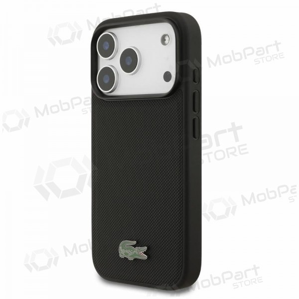 Apple iPhone 18 Pro kotelo - Lacoste PVC Iconic Petit Pique Metal Logo MagSafe (musta)