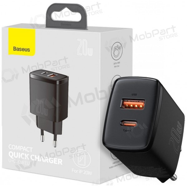 Laturi Baseus USB + Type-C 20W CCXJ-B01 (musta)