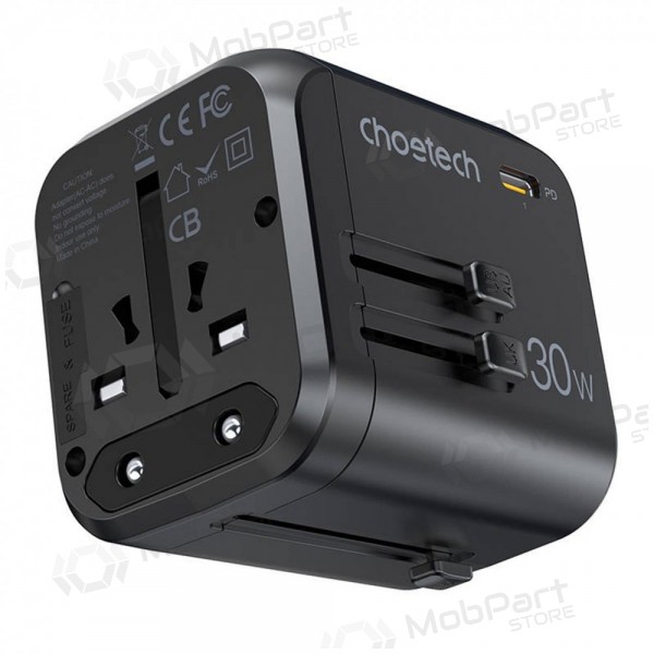 Yleinen kelioninis laturi Choetech PD5008 30W USB-C/3xUSB-A musta