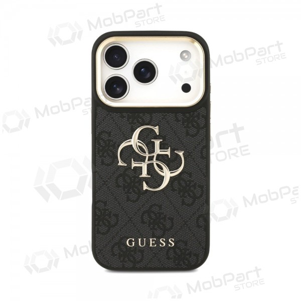 Apple iPhone 18 Pro Max kotelo - Guess PU Leather 4G Metal Logo Gold Frame (musta)