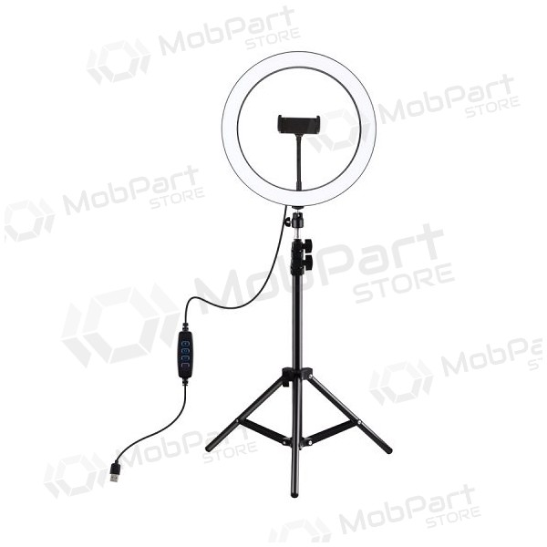 LED-rengasvalo 30cm, kolmijalalla jopa 1.1m ja puhelintelineellä, USB
