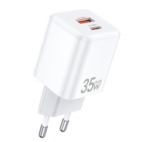 Laturi Awei PD66-EU GaN 35W USB-A/USB-C valkoinen