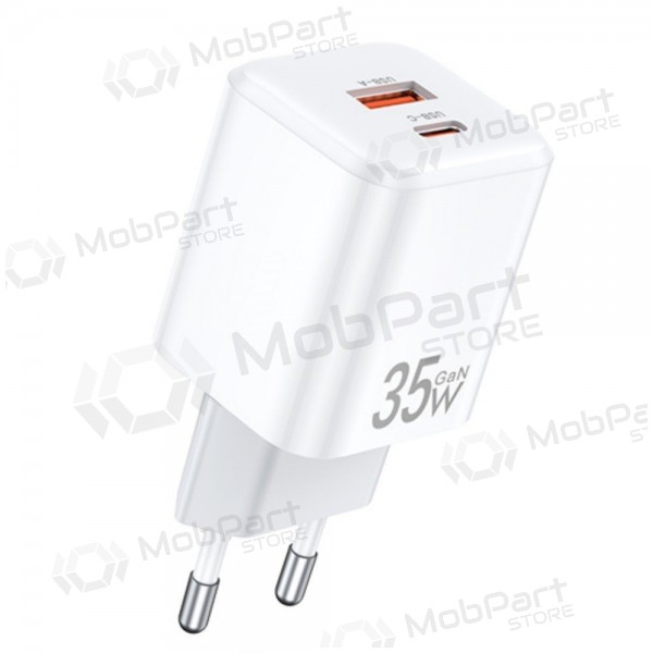 Laturi Awei PD66-EU GaN 35W USB-A/USB-C valkoinen