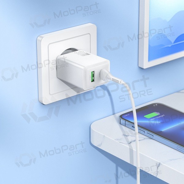 Puhelimen laturi Hoco N71 30 W GaN USB-C + USB-A Lightning-kaapelilla 1 m valkoinen