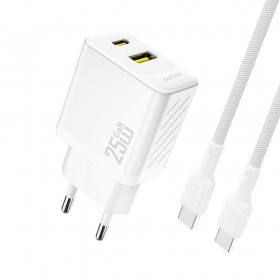 Puhelinlaturi Dudao A26TC 25 W GaN USB-C + USB-A USB-C-kaapelilla 1 m valkoinen
