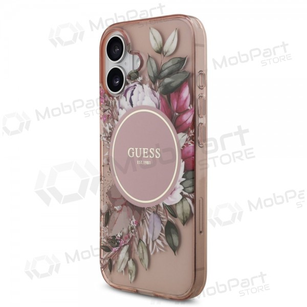 Apple iPhone 17 kotelo - Guess IML Flowers Strap MagSafe (vaaleanpunainen)