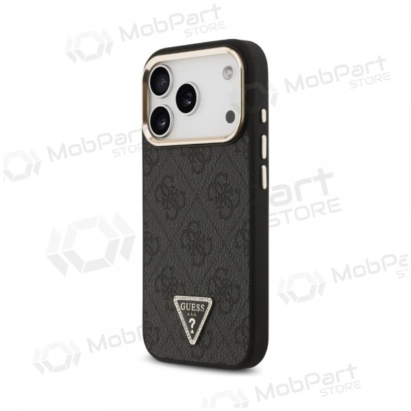 Apple iPhone 18 Pro Max kotelo - Guess PU Leather 4G Strass Triangle Logo Gold Frame MagSafe (musta)