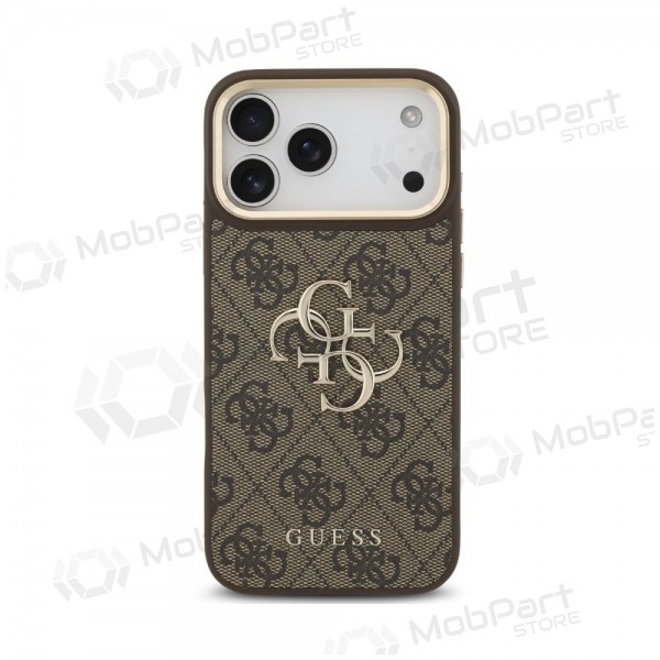Apple iPhone 18 Pro Max kotelo - Guess PU Leather 4G Metal Logo Gold Frame (ruskea)