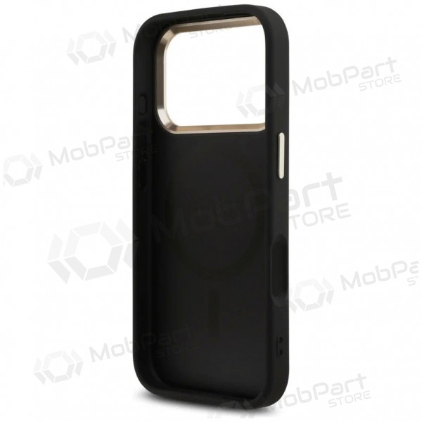 Apple iPhone 17 Pro Max kotelo - Guess PU Leather 4G Strass Triangle Logo Gold Frame MagSafe (musta)