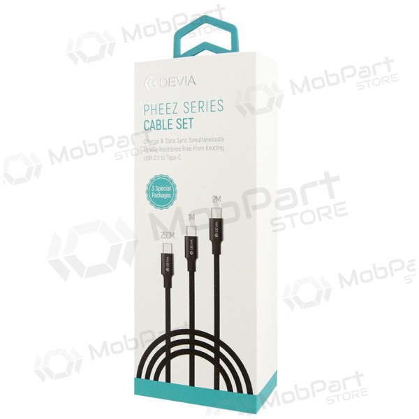 USB kaapeli Devia Pheez 3 Pack microUSB 0.25m,1.0m,2.0m (musta)